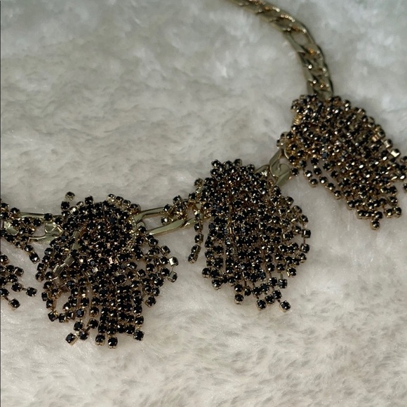 Huge Rhinestone Statement Necklace INC Brand in BlackTone Metal Waterfall Design - Picture 3 of 6